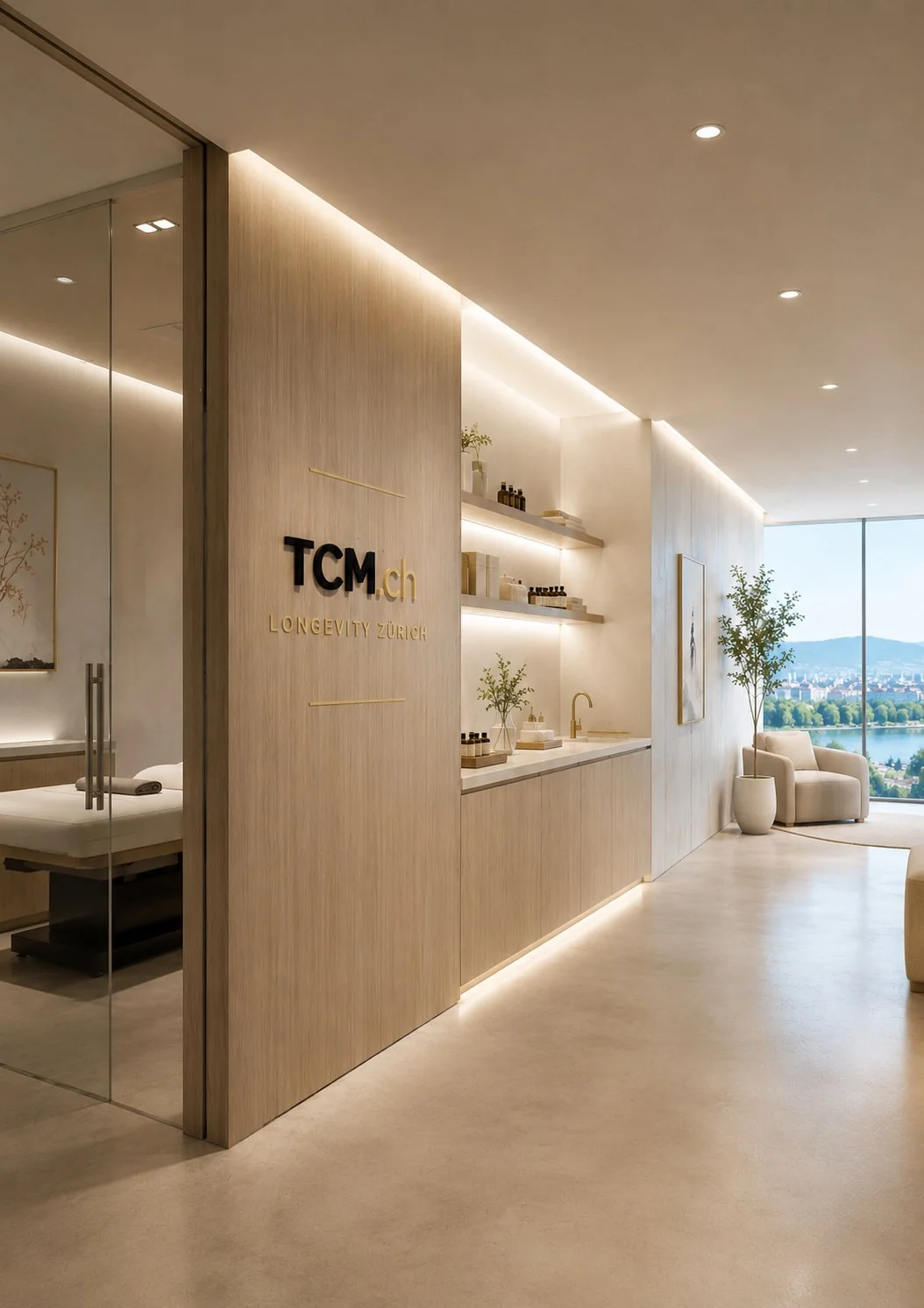 TCM.ch Longevity Zürich – Behandlungsraum mit Seeblick